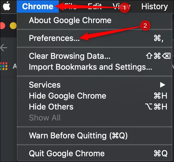Click Chrome &gt; Preferences from the menu bar.