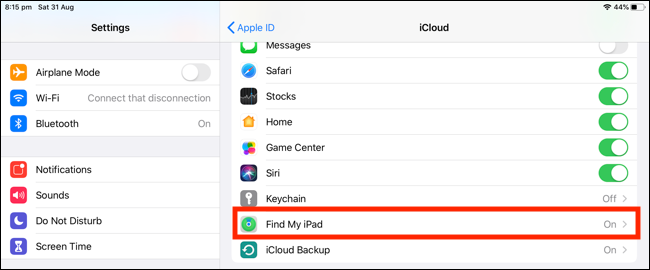 Select Find My iPad from iCloud page