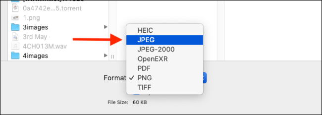 Select the file format in which you want to export the image