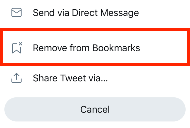 Tap on Remove from Bookmarks to remove the tweet from bookmarks page