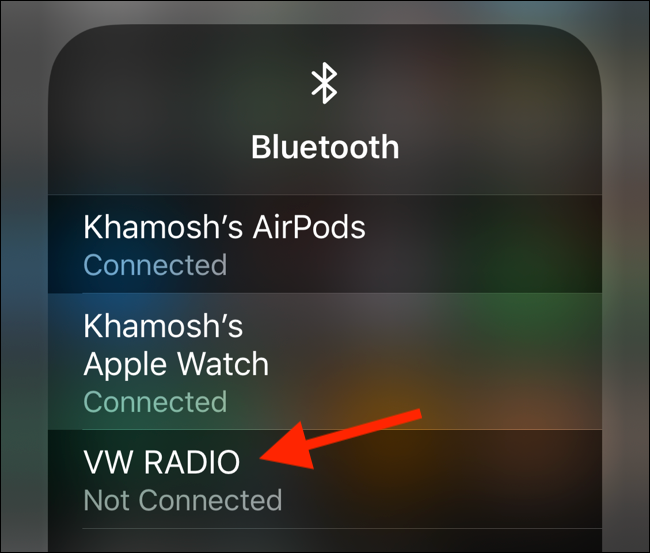 Tap on a Bluetooth device from the panel to select it