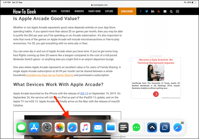 Tap on the Safari icon from Dock to open Safari App Expose