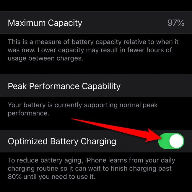 Apple iPhone Toggle Optimized Battery Charging