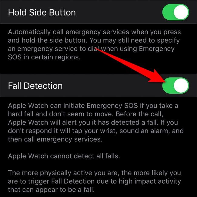 Apple iPhone Watch App Toggle Fall Detection