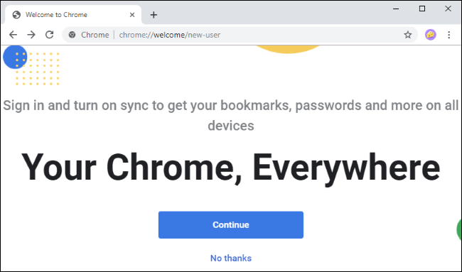 Chrome's new welcome screen.