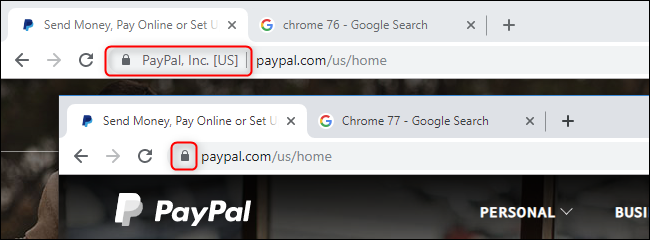 Comparing EV indicators in Chrome 76 and Chrome 77.