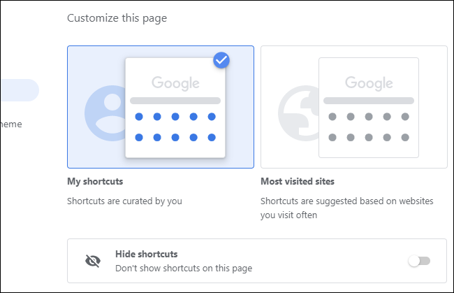 Choosing which shortcuts appear on Chrome's New Tab page.