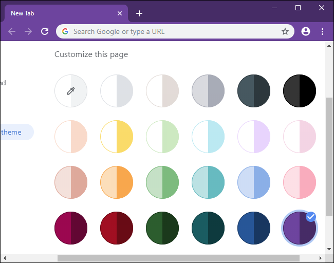 Selecting your preferred colors in Chrome 77.