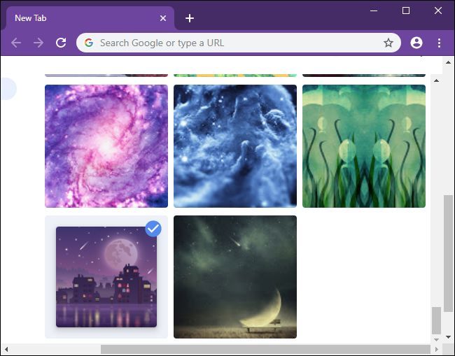Picking a background image for Chrome's New Tab page.