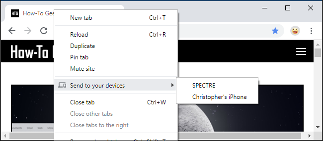 Send Tab to Your Devices on Chrome