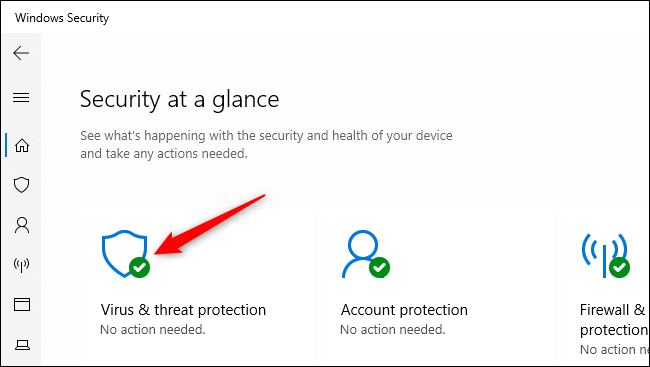 Opening the Virus &amp; threat protection settings in Windows Security.