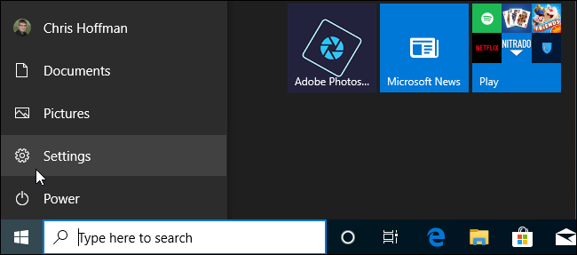 Start menu navigation bar in Windows 10 19H2.