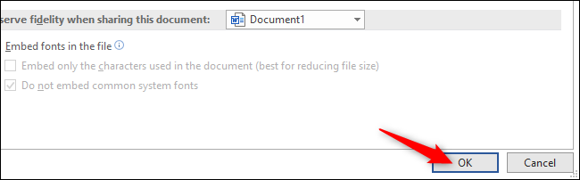 Clicking the OK button to save your changes in Word's options window.