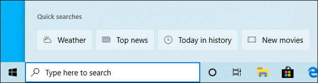 Quick Searches in Windows 10's Search Home panel.