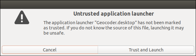 Untrusted Launcher warning dialog