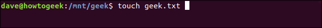 touch geek.txt in a terminal window