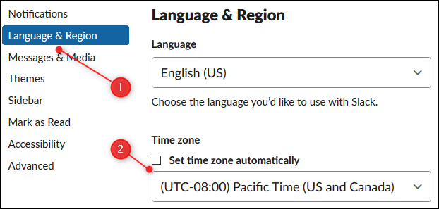 Click &quot;Language &amp; Region,&quot; and then click the dropdown menu and select the time zone.