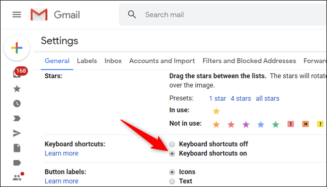 From the General tab, scroll down to Keyboard shirtcuts and click &quot;Keyboard shortcuts on.&quot;