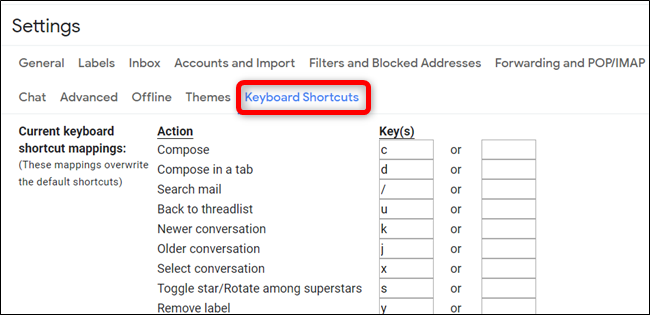 After, head back to the Settings page and a new tab &quot;Keyboard Shortcuts&quot; will appear.