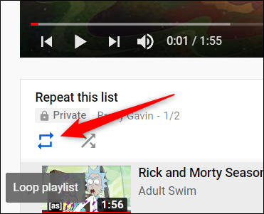 When the first video loads, click on the Loop icon, located underneath the video.