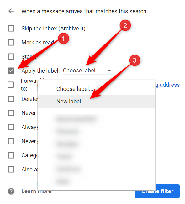 Click the checkbox next to &quot;Apply the Label,&quot; click &quot;Choose Label,&quot; and then select &quot;New Label.&quot;