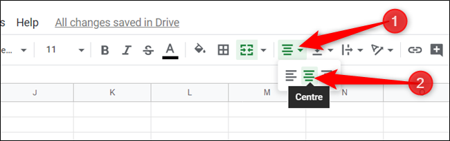 To center the text in the cell, click the Align icon in the toolbar, and then click &quot;Center.&quot;