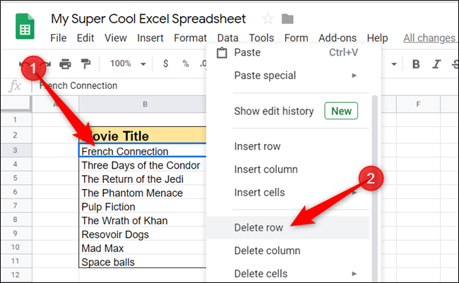 Highlight a cell in the row or column that you want to remove, right-click it, and then click on either &quot;Delete row&quot; or &quot;Delete column.&quot;