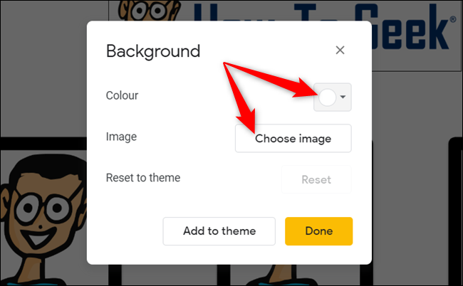 Choose a color or upload a custom image.