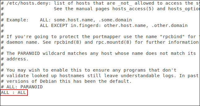hosts.deny file loaded into gedit