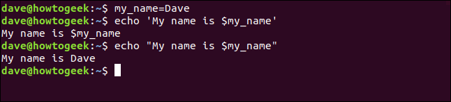 echo 'My name is $my_name' in a terminal window