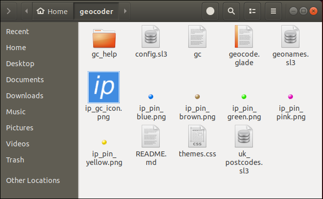 geocoder directory with icon visible
