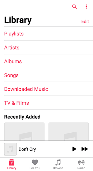 Open the Apple Music app on Android and tap the Library app
