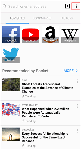 In Firefox on Android, tap the hamburger menu