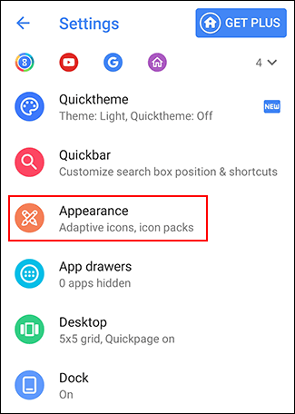 Tap Appearance in the Action Launcher settings