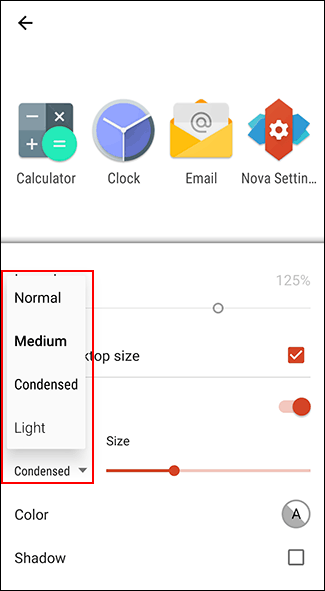 In Nova Launcher's Icon Layout menu, choose your font from the Font drop-down menu