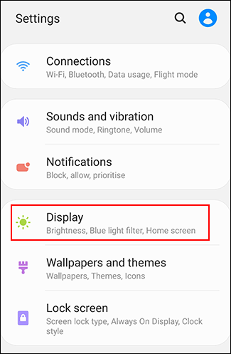 In the Android settings menu, tap Display