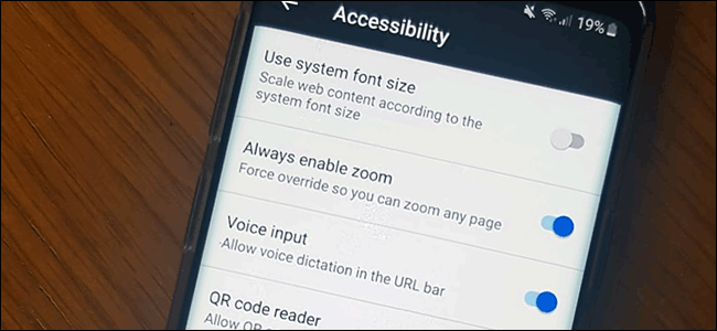The accessibility menu in Firefox on Android