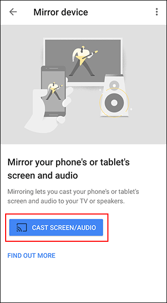 Tap Cast screen/audio to begin casting