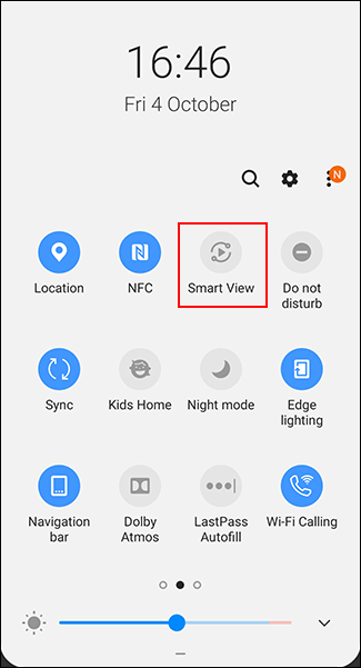Scroll down to access the notifications shade and tap the Smart View icon