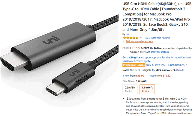 An example of a USB-C to HDMI cable