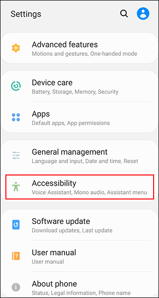 Tap Accessibility in the Android settings menu
