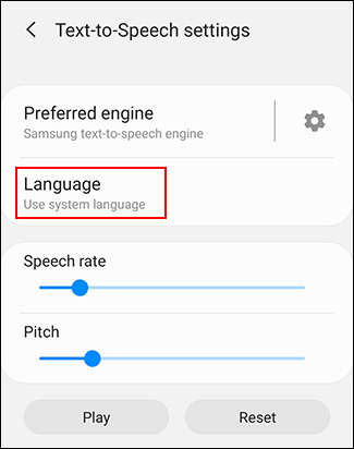 Tap Language in your TTS settings menu