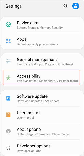 In the Android settings menu, tap Accessibility