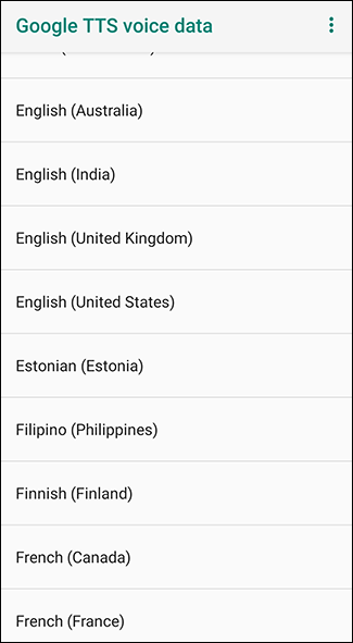 In the Google TTS voice data menu, tap your chosen language