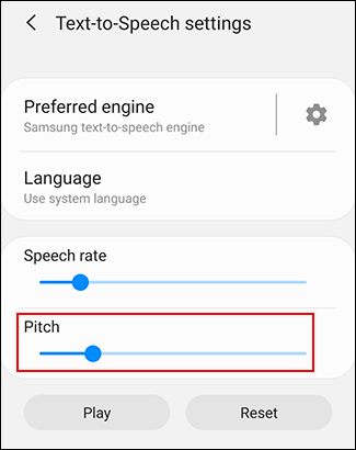 Move your Pitch slider to modify your TTS pitch rate