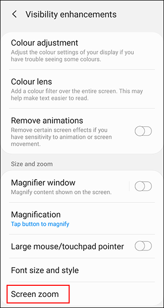 Tap Screen Zoom in the Android Visibility Enhancements menu