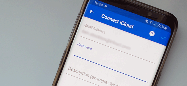 The iCloud account connection screen for the Microsoft Outlook Android app