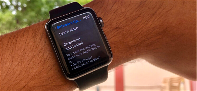 Apple Watch running watchOS 6 showing software update screen