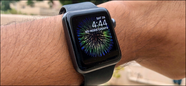 Apple Watch showing Fireworks GIF as wallpaper