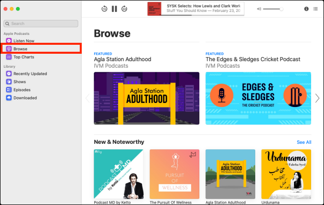 Browse tab in Mac Podcasts app